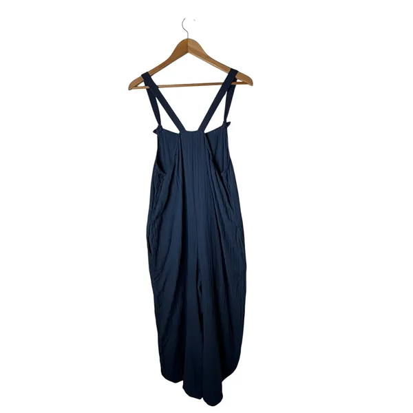 Pact Coastal Double Gauze Jumpsuit Women Medium Blue Organic Cotton Tie Strap - Image 3
