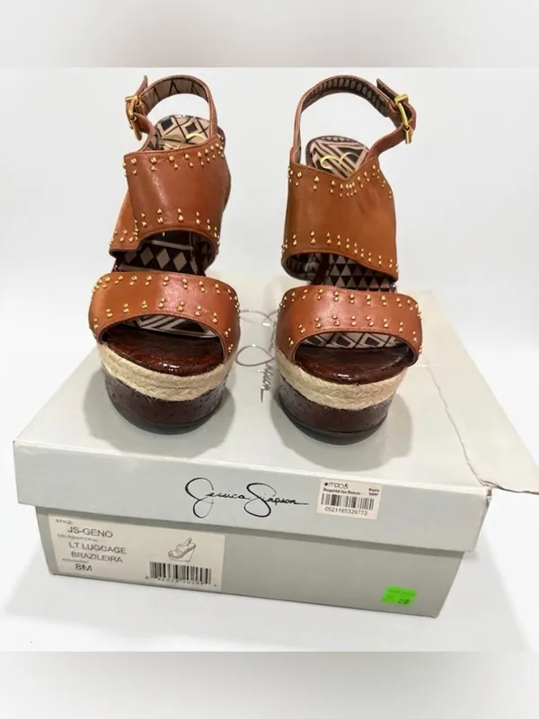 Jessica Simpson Brown Studded Espadrille Wedge Sandals - Image 2