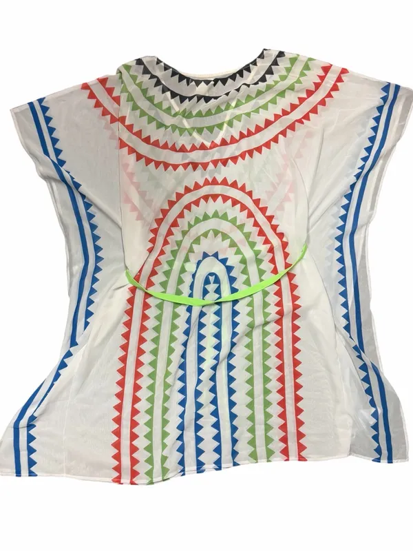 Jealous Tomato Multicolor Chevron Kaftan Cover Up Tassel Tie L Resortwear - Image 4