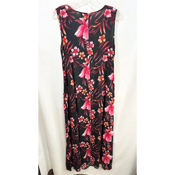 Kim Rogers Plus Size 1X Maxi Dress Black Pink‎ Tropical Coastal Beachy Fairy 484 - Image 2