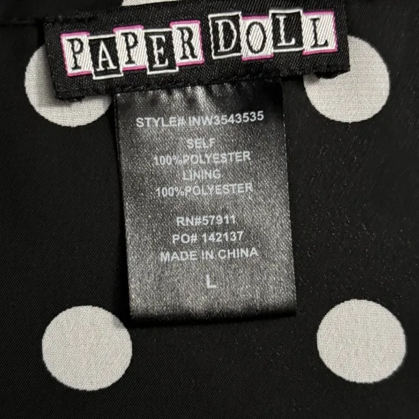Paper Dolls Rockabilly Black White Polka Dot Smocked Waist‎ Racerback Dress, Sz L - Image 3