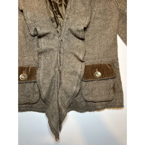 CAbi Womens Brown Wool Blend Ruffle Front Jacket fairy whimsical witchy cottage - Image 4