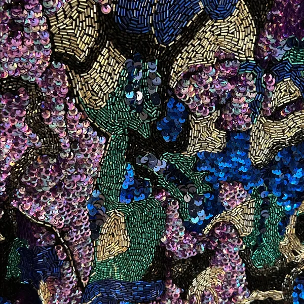 Black Tie Oleg Cassini sequin beaded blouse top VTG‎ teal sparkle cocktail Large - Image 2