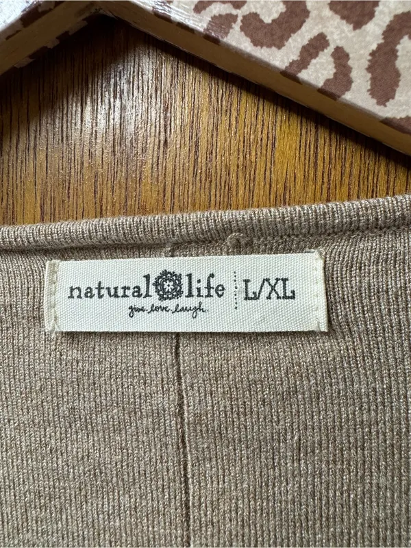 Natural Life Long Sleeve Open Knit Cardigan Sweater Tan L/XL Large/Extra Large - Image 3