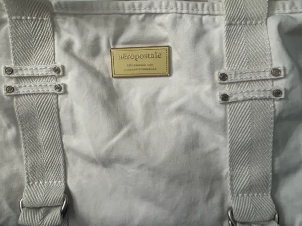 Aeropostale White Canvas Tote Bag with Strap Accents - Image 8