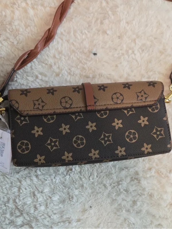 NWT Monogram Flap Crossbody Bag Braided Shoulder Strap Brown Two Tone - Image 8