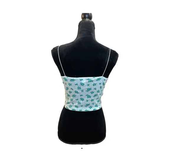 Light Blue Floral Crop Top with Spaghetti Straps Size XL - Image 2