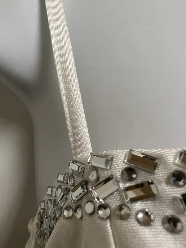 SheIn Sexy White Rhinestone Detail Ruched Bustier Cami Bodysuit - Image 6