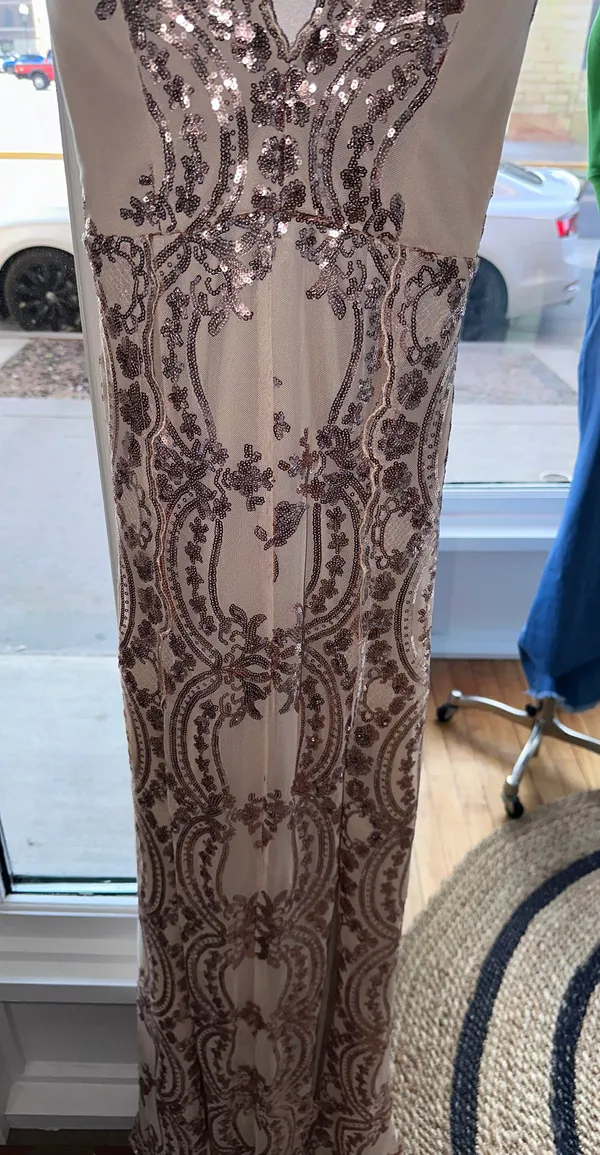 Boutique Gold / Tan Lace Prom Dress - Image 4