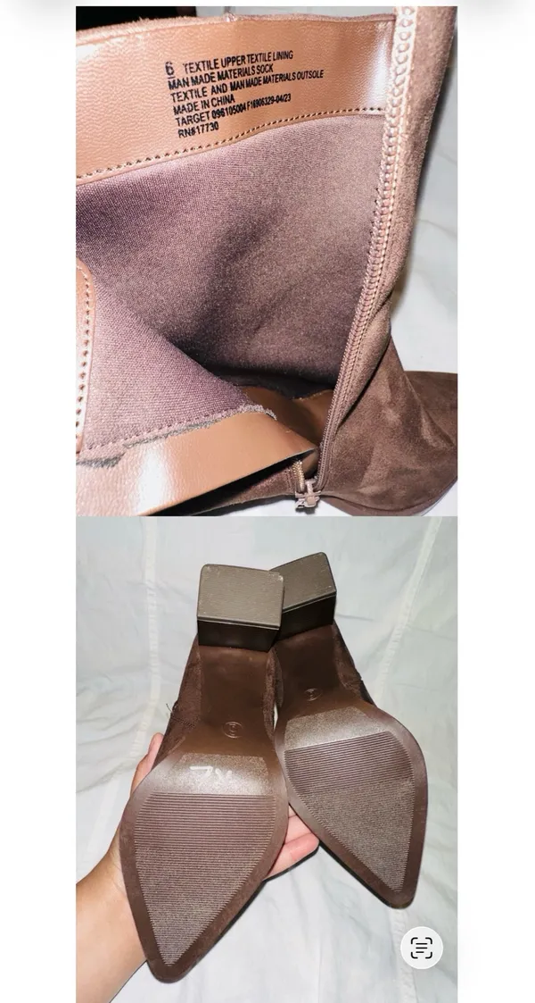 Brown Suede-Look Block Heel Ankle Boots Size 6 - Image 4