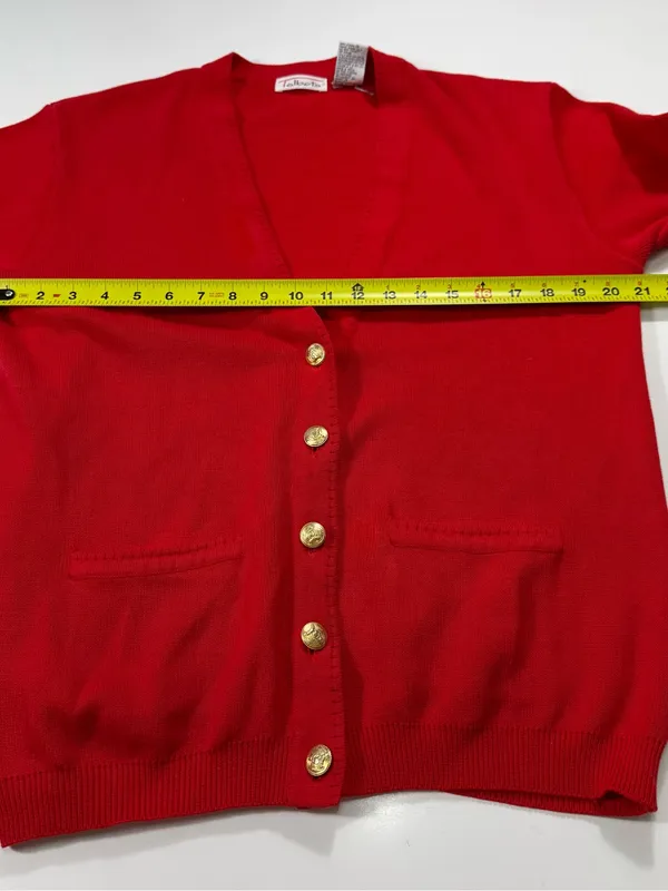 Talbots Red Gold-Button V-Neck Cardigan Size Medium - Image 4