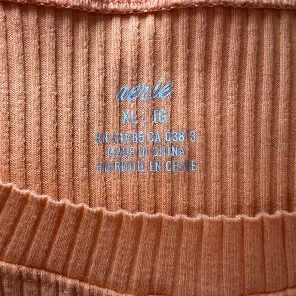 Aerie Ribbed Raw Edge Cropped Tank Top Shirt Orange Sleeveless Stretch Basic XL - Image 2