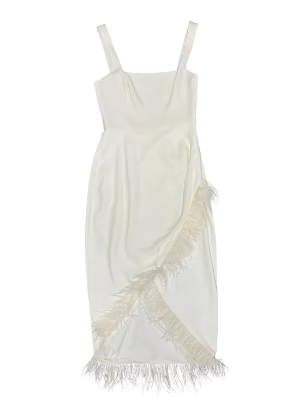Saylor Caylin Sleeveless Feather Trim Hem Midi Dress White Small Bridal Wedding - Image 5