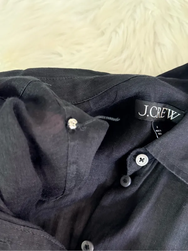J.Crew Cerise Ramie Shirt Dress Black Size 4 Button Front Midi CK661 - Image 5