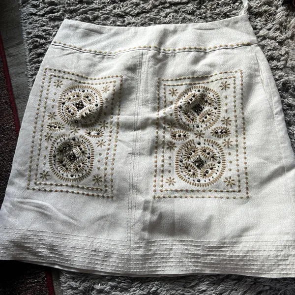 Floreat Anthropologie Skirt Bead Embellishments and‎ Tan Stitching Size 0 - Image 11