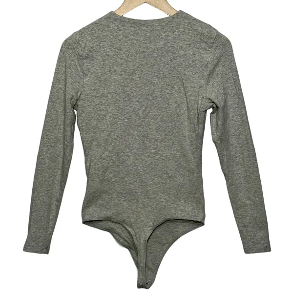 Abercrombie & Fitch Heather Gray Grey Cotton Crew Neck Long Sleeve Bodysuit Sz M - Image 2
