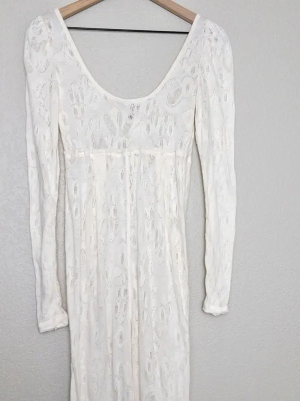 NEW Free People Intimately Home Alone Long Johns S Ivory Lace Onesie Pajamas - Image 9