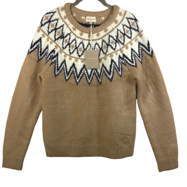 Thread & Supply Womens Fair Isle Claire Knit Sweater Oat Brown Small NWT - Image 5