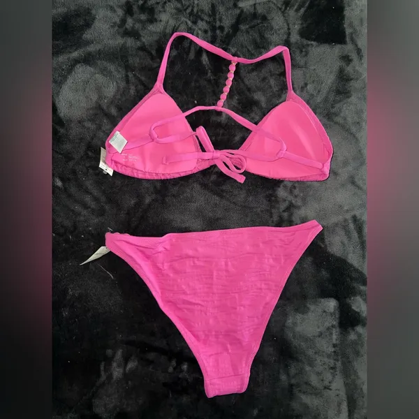 Aerie Jacquard Triangle Bikini Top and Cheeky Bikini Bottom in Lip Gloss Large - Image 11