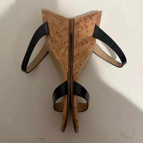 Stuart Weitzman Aleena Wedge Slide Sandal Size 6 Black Patent Cork Wedges - Image 8