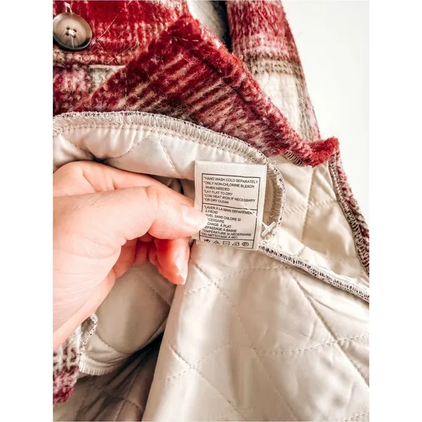 BB Dakota Steve Madden Red Cream Plaid Sherpa Shirt Jacket S - Image 5