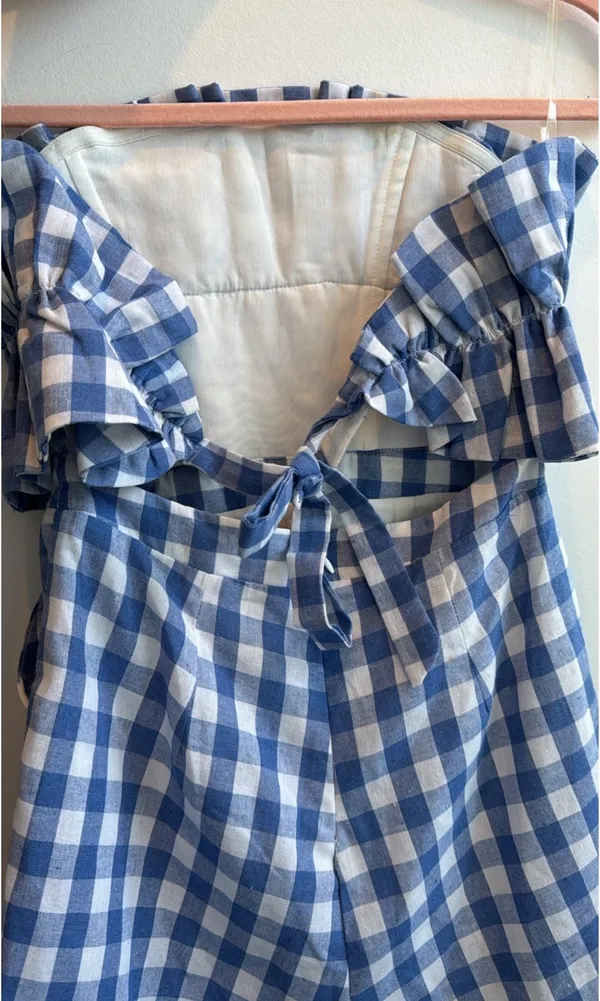 Entro Blue and White Gingham Strapless Romper - Image 5