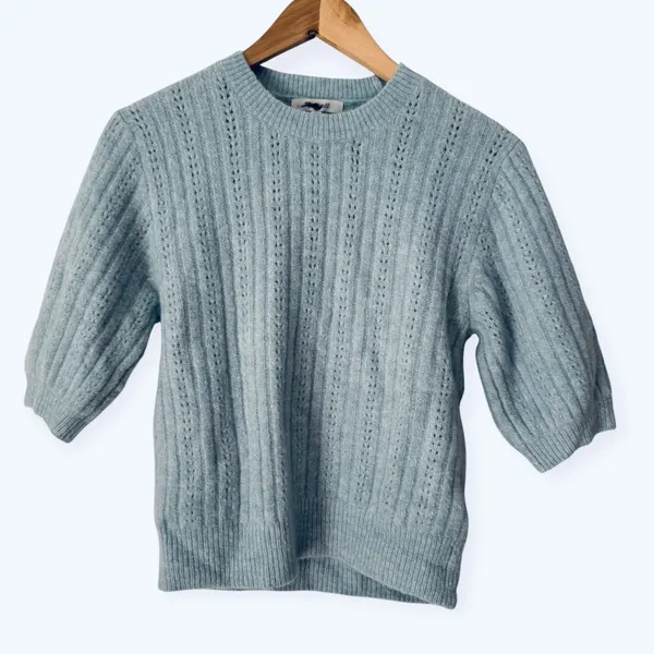 NWT Madewell Cloudsoft Short Sleeve Sweater Tee Mint Blue Small Pointelle Wool - Image 4
