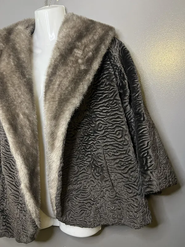 Vintage Borré Styled By Fairmoor Coat Womens S/M Brown Fur Shawl Collar - Image 5