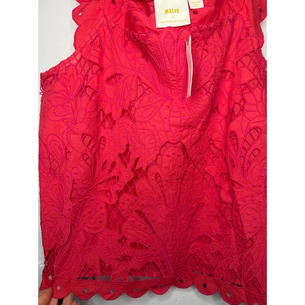 NEW Maeve for Anthropologie Red Coral Eyelet Tank Top Size Medium - Image 3