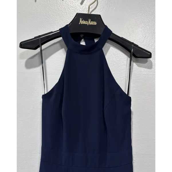 Lulus Navy Blue Chiffon Maxi Dress Halter Open Back Womens XS Bridesmaid Evening - Image 6