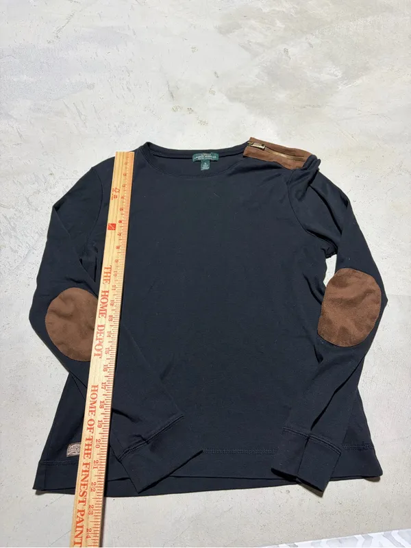 Lauren Ralph Lauren jeans co Black Long-Sleeve Top elbow patches XL - Image 4