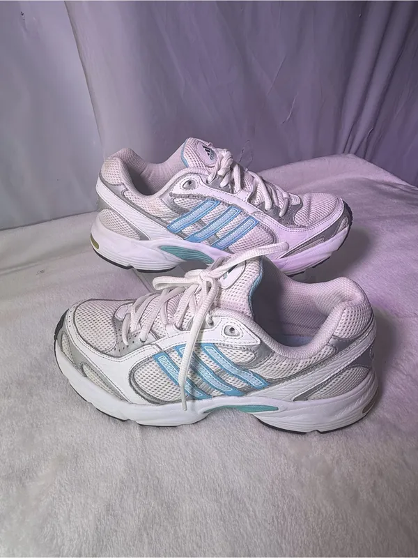 adidas White and Light Blue Women’s Athletic Running Shoes - Image 2