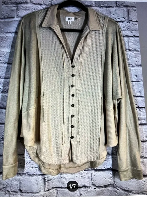 BKE Textured Button Front Shirt in Beige - Image 2