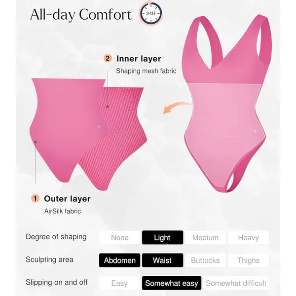 NWT Popilush Deep‎ V Neck Backless Shapewear Bodysuit Pink Medium - Image 3