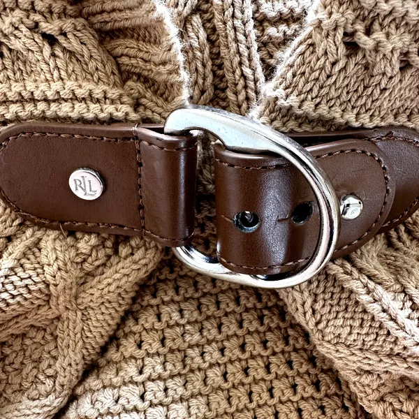 Lauren Ralph Lauren Sweater Vest Cable Knit Mid Length Buckle Closure Tan M - Image 3