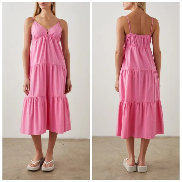 Rails Avril Hot Pink Tiered Midi Dress Sleeveless Sundress‎ Casual Summer - Image 2