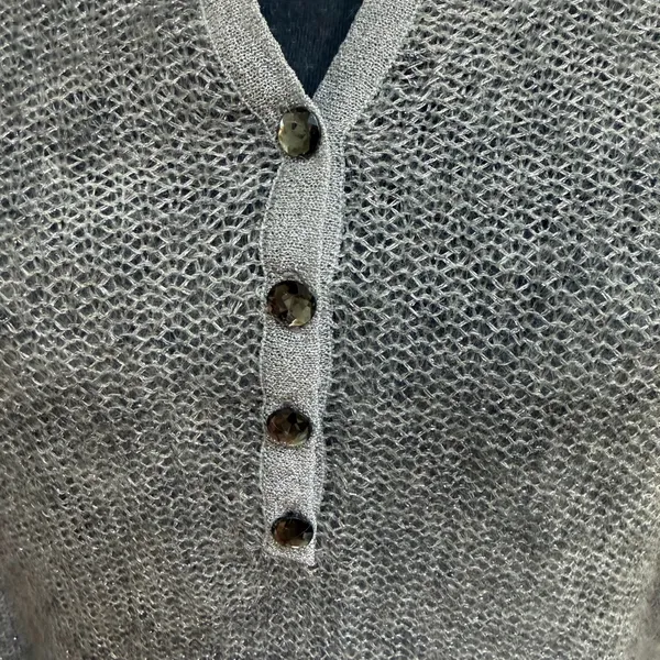 Ann Taylor petites medium silver grey angora wool sweater rhinestone button - Image 2