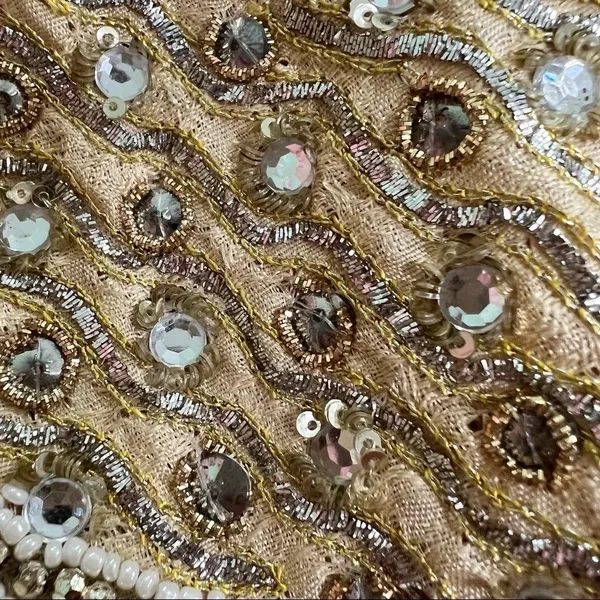 Handmade India Beaded Mesh Tunic Dress Champagne Gold Silver Embellished L/XL *Runs Small - Image 8