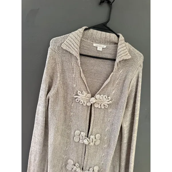 Coldwater Creek Oatmeal Taupe Frog Closure Cardigan Sweater Metallic Knit Medium - Image 2