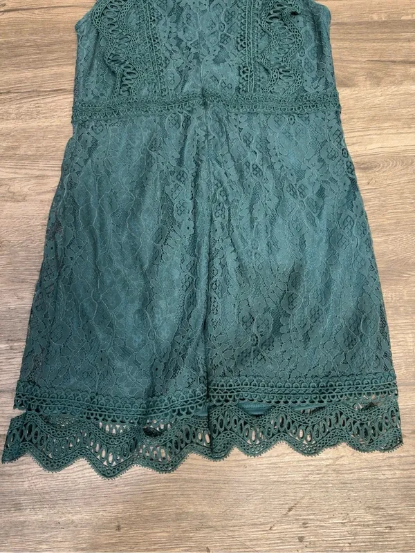 Lulus Teal Lace Fit & Flare Dress Size L Scalloped Hem - Image 6