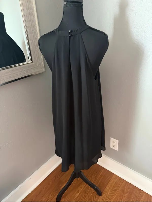 ASTR The Label High Neck Trapeze Black Chiffon Mini Dress Whimsygoth Medium - Image 4