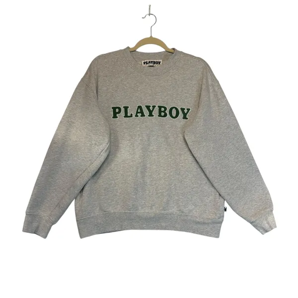PLAYBOY‎ Grey Sweatshirt Crewneck Pullover Fun Comfy Oversized Size M - Image 2