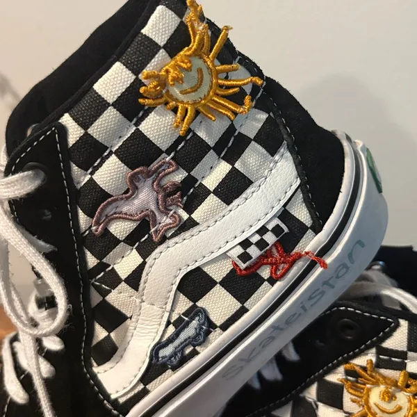 VANS Black and White Checkered High-Top Sneakers/ Skateistan - Image 5