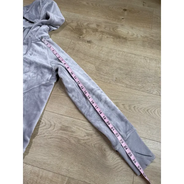 EUC ATHLETA Jacket Womens Gray Velour Triumph Double Cozy Gray Hoodie size M - Image 7