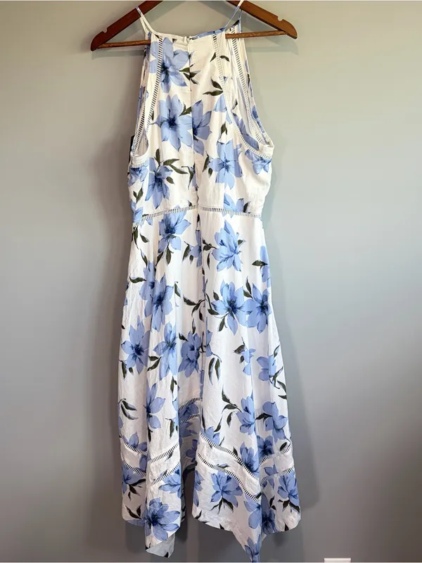 NWT Lulus Lovely White Blue Floral Print 100% Cotton Midi Dress Women's Size XL - Image 6
