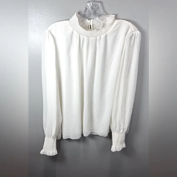 Aritzia Wilfred Women's Valencia Mock Neck‎ Blouse Top Light Birch Size Large - Image 2