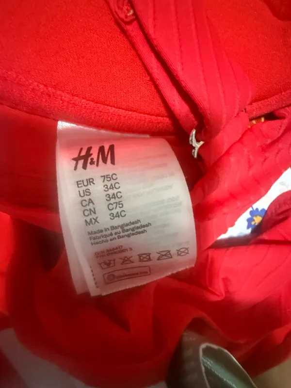 H&M Bright Red Ribbed Bikini Top and Bottom - Image 5
