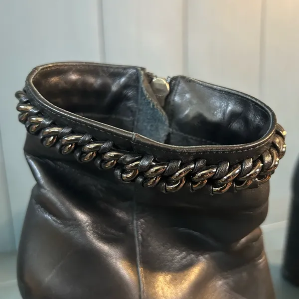 Coach Black Leather Ankle Boots with Chain Detail | Size 7 - Image 2