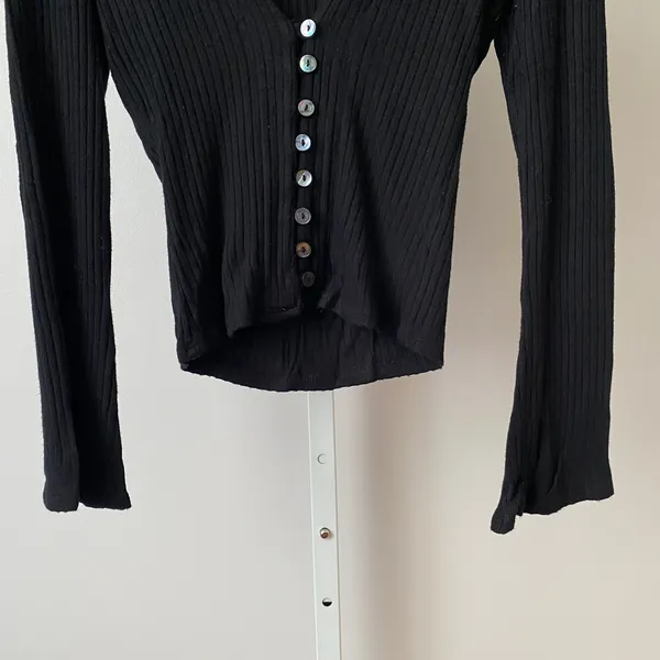 Reformation XS Black Cardigan Ribbed Knit V-Neck Button Front Top Tencel Modal - Image 3