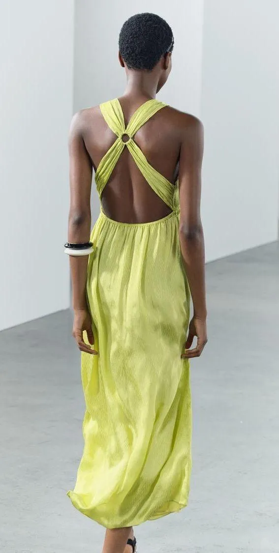 Zara maxi long bohemian lime lemon yellow summer wedding vacation casual - Image 9